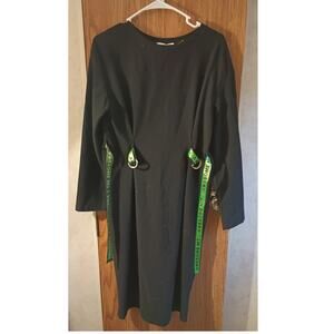 Vintage Zara Trafaluc Black Knit Dress S Neon Belt Minimalist Shift Quietlux